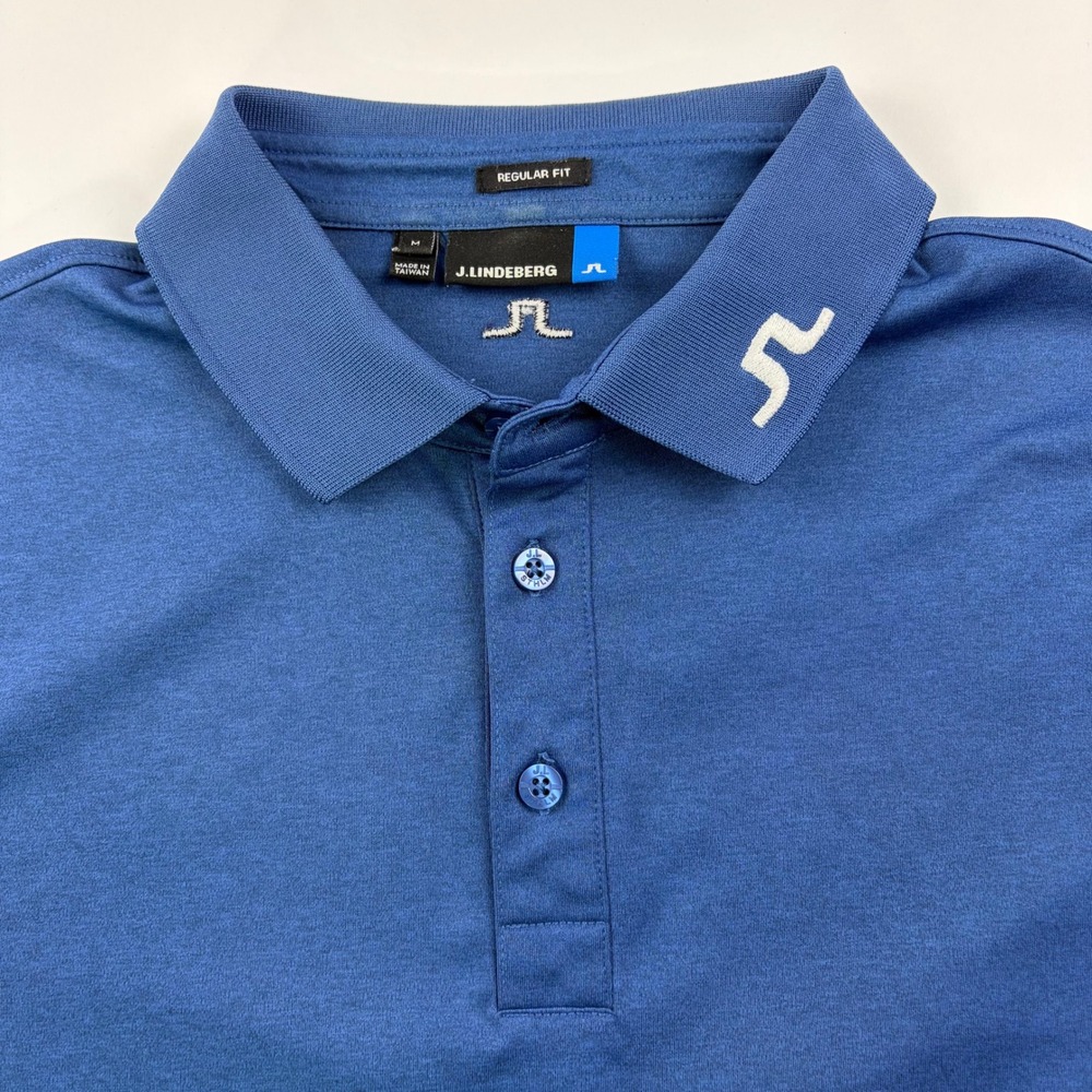 J.Lindeberg Tyr TX Jersey Polo Mens Medium Blue Regular Fit Logo Golf Shirt